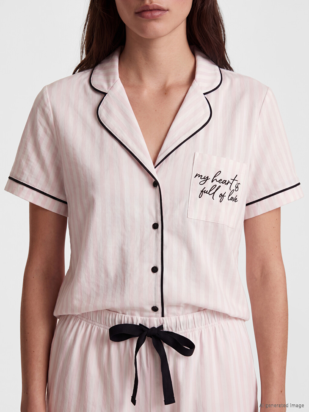 Ekru Gömlek Yaka Nakışlı Kadın Pijama Üst-1