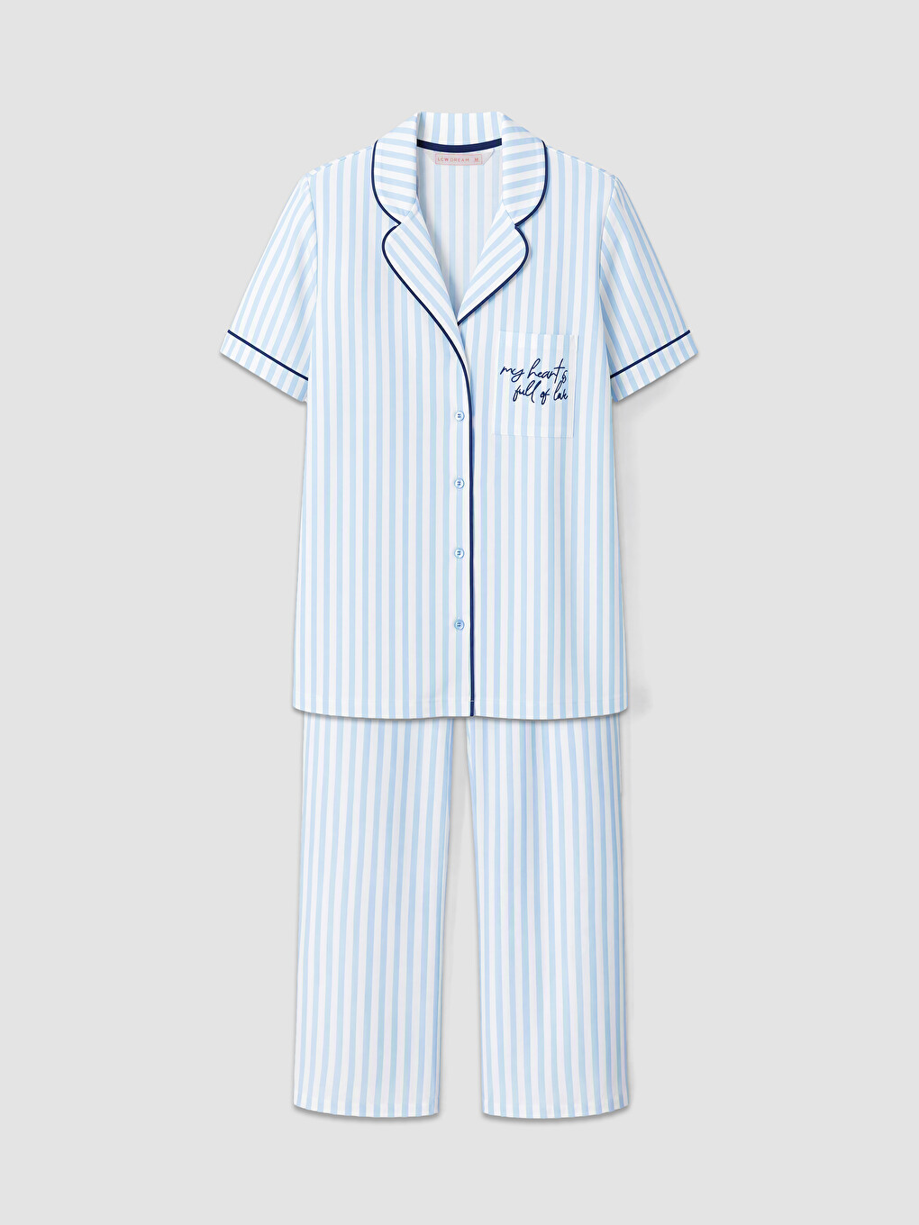 Gömlek Yaka Çizgili Kadın Pijama Takımı-4