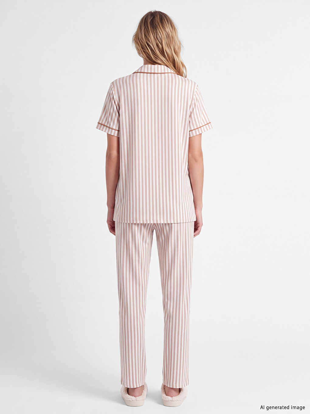 Shirt Collar Striped Women's Pyjamas Set-3