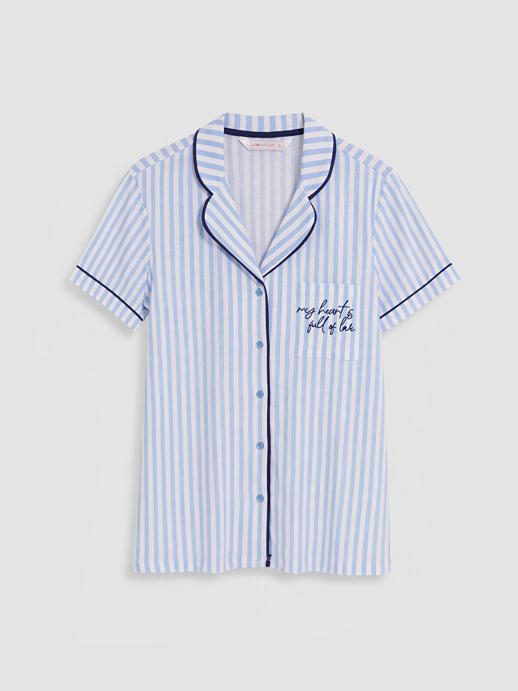 Mavi Gömlek Yaka Çizgili Kadın Pijama Takımı-5