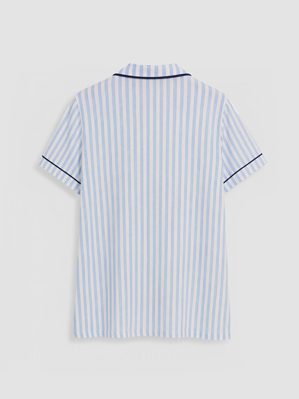 Mavi Gömlek Yaka Çizgili Kadın Pijama Takımı-6
