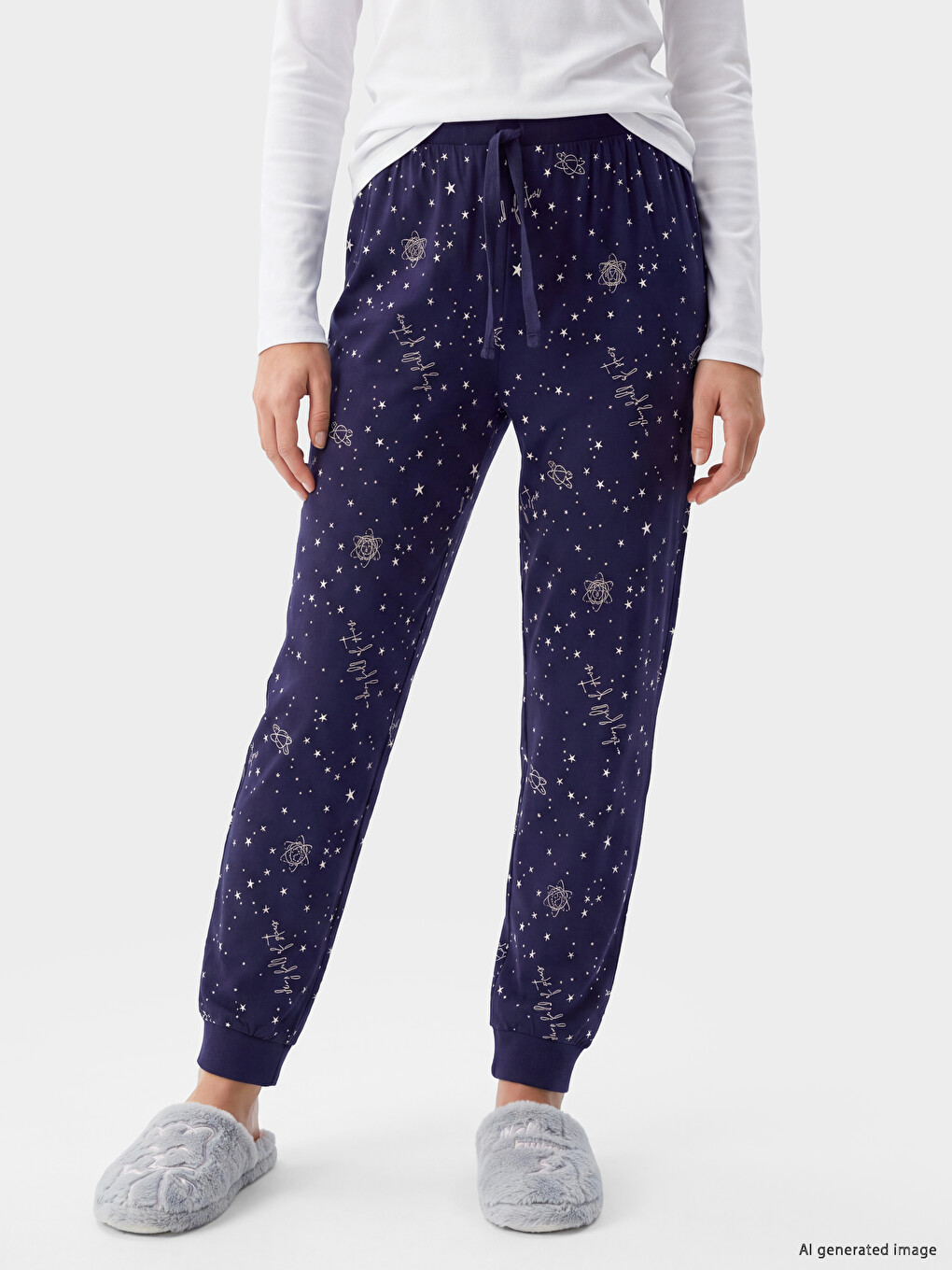 Lacivert Desenli %100 Pamuklu Kadın Pijama Altı-1