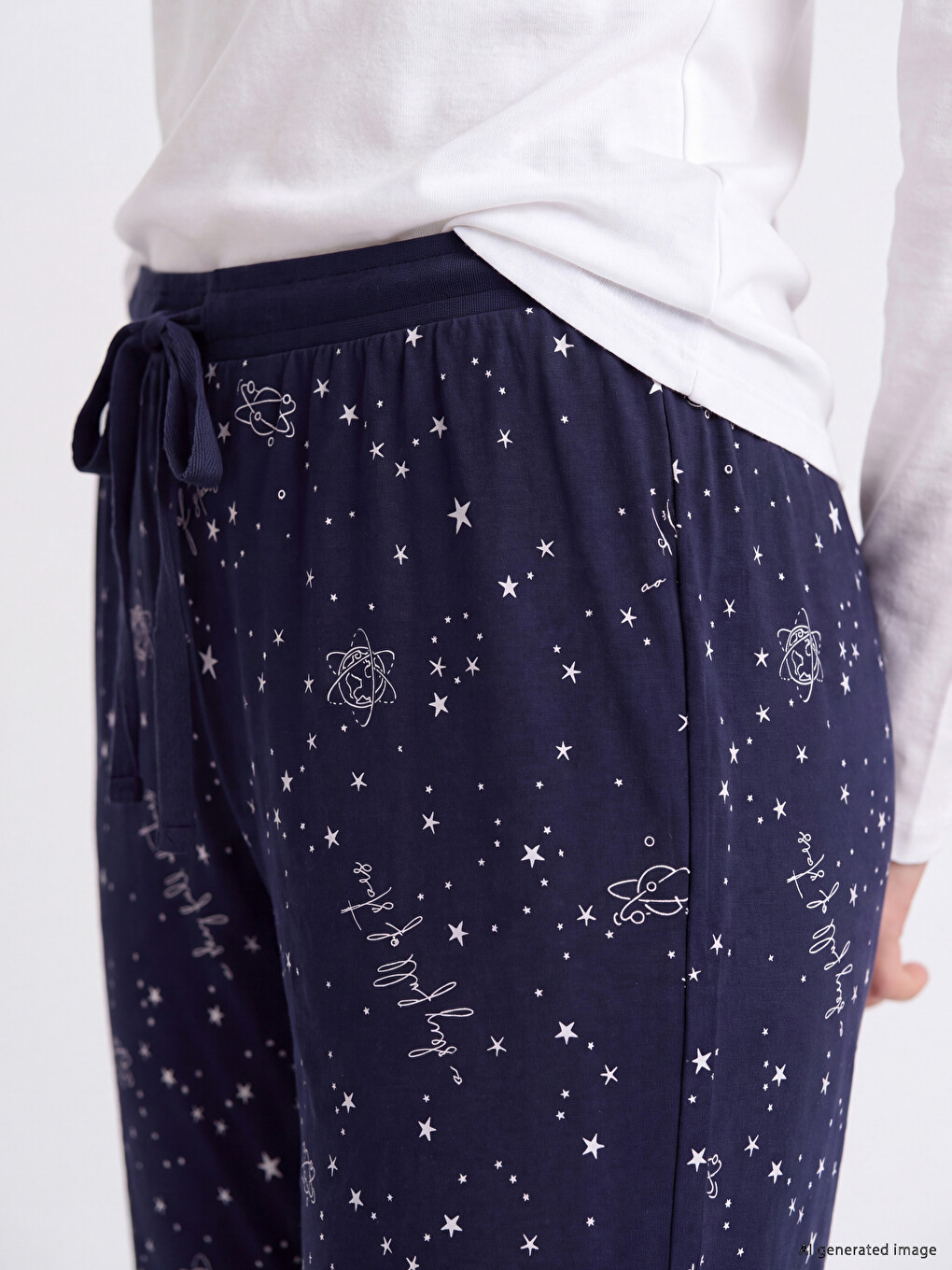 Lacivert Desenli %100 Pamuklu Kadın Pijama Altı-2