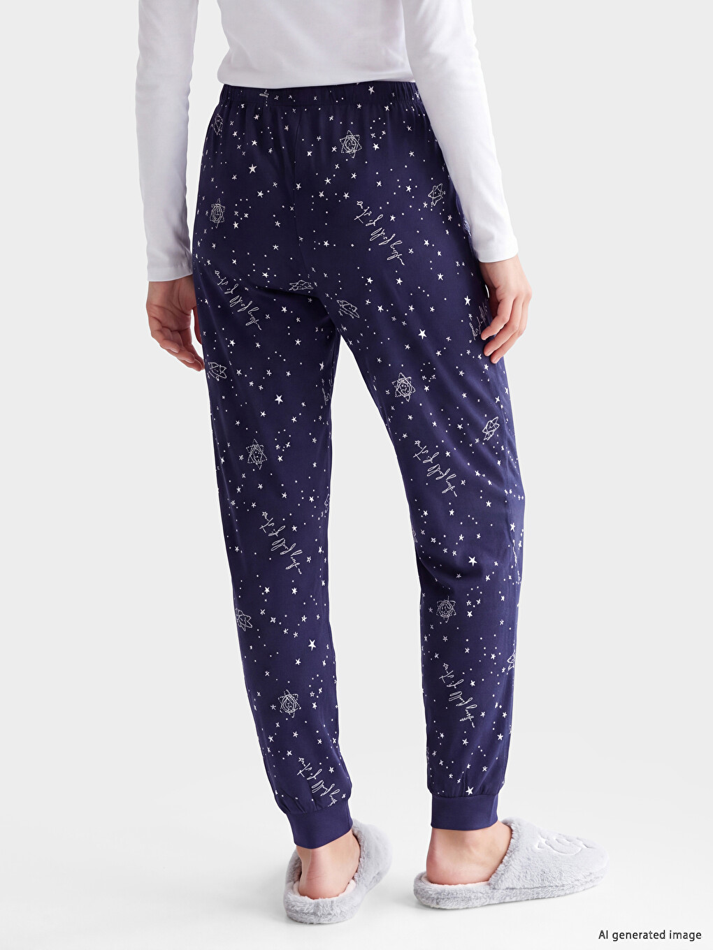Lacivert Desenli %100 Pamuklu Kadın Pijama Altı-3