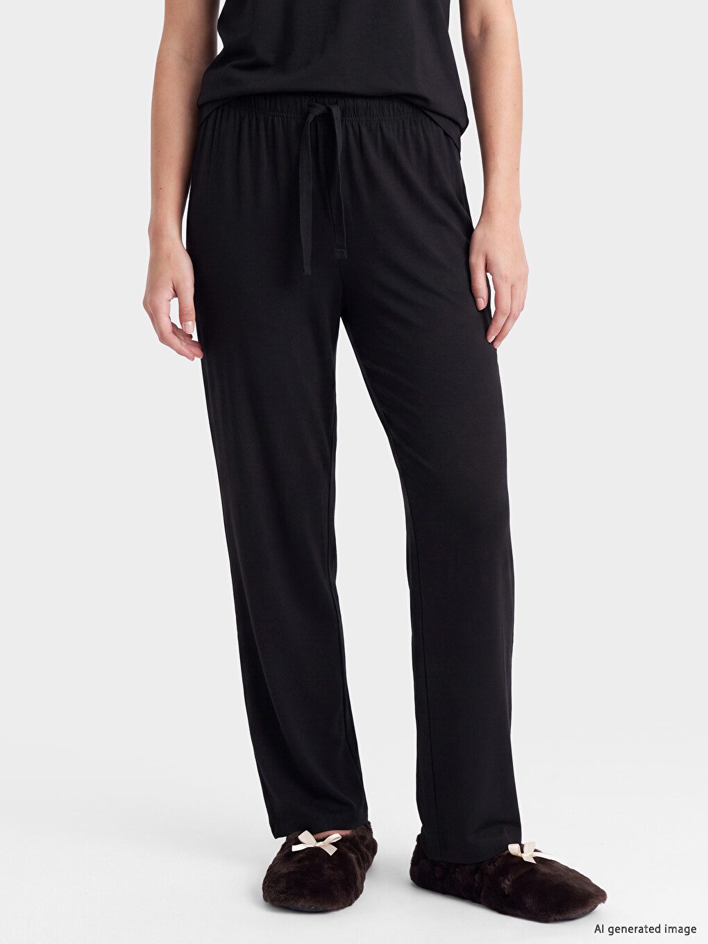 Siyah Beli Lastikli Kadın Pijama Altı-1