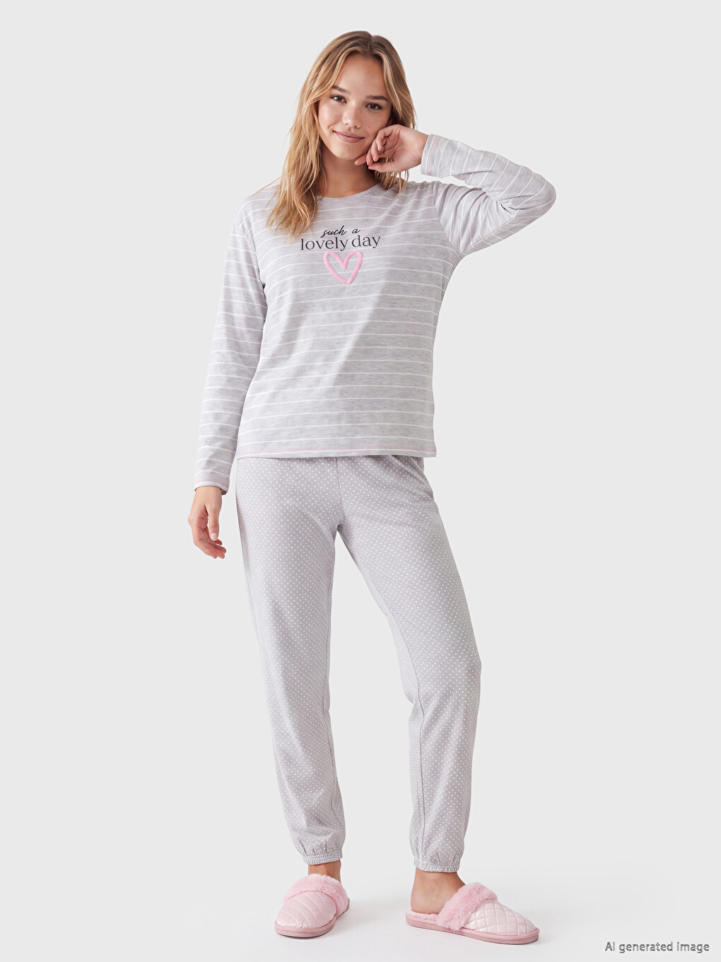 Crew Neck Striped Women's Pyjamas Set