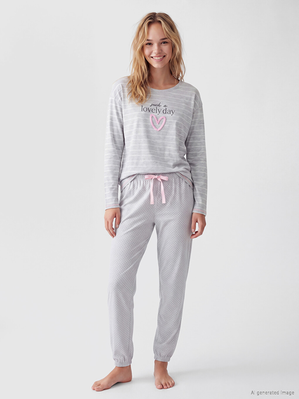 Crew Neck Striped Women's Pyjamas Set-1