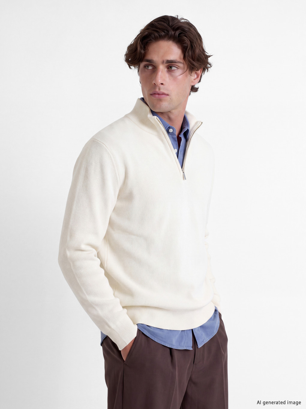 Pulover Tricotat Mock Neck Bărbați