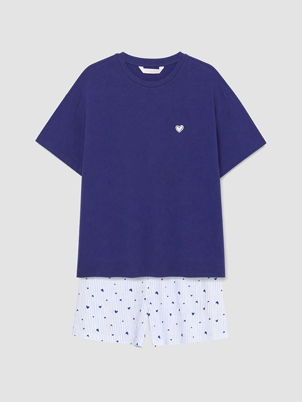 Mavi Kalp Desenli Kadın Şortlu Pijama Takımı-4