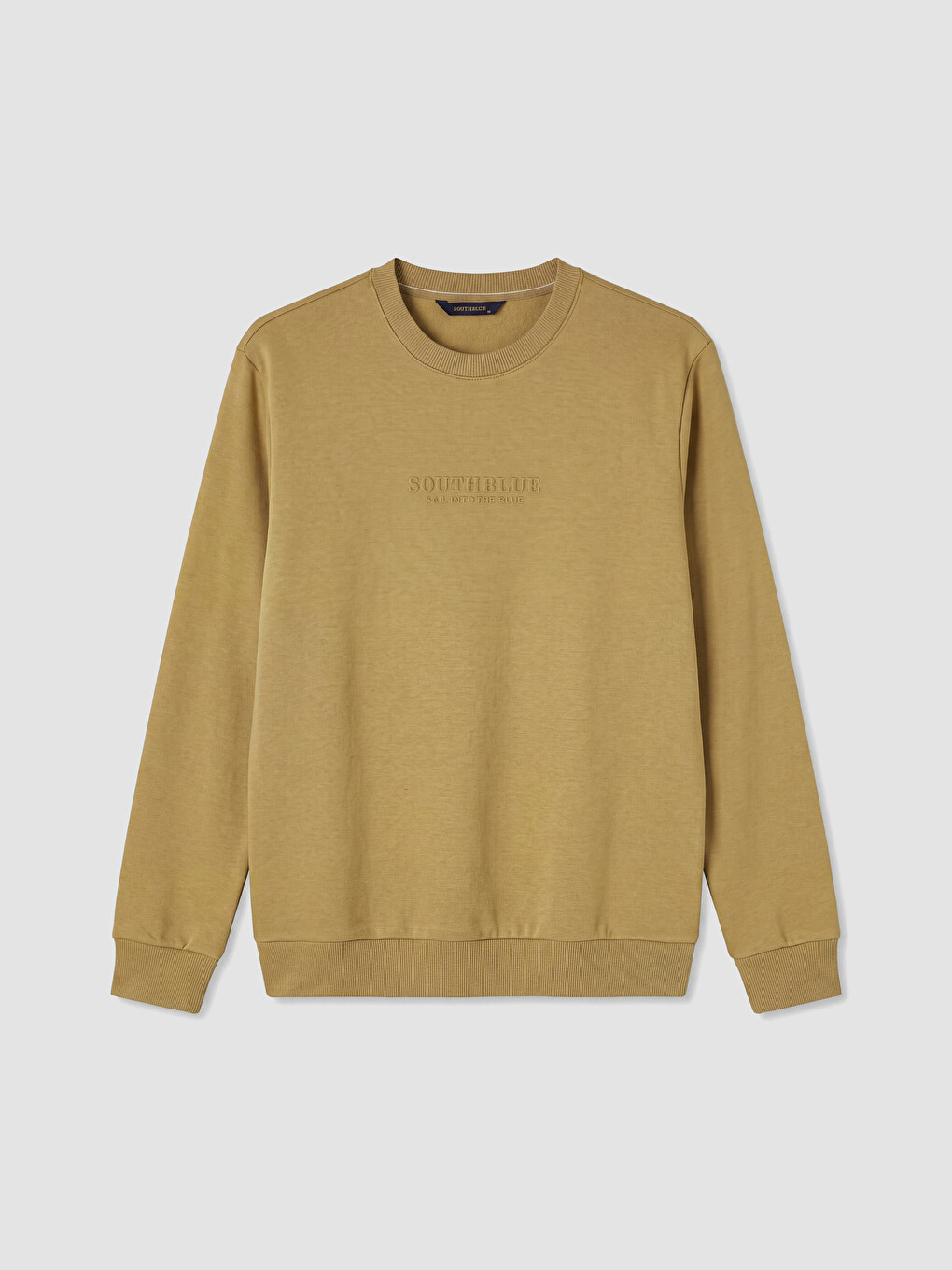 Sarı Bisiklet Yaka Nakışlı Erkek Kalın Sweatshirt-4