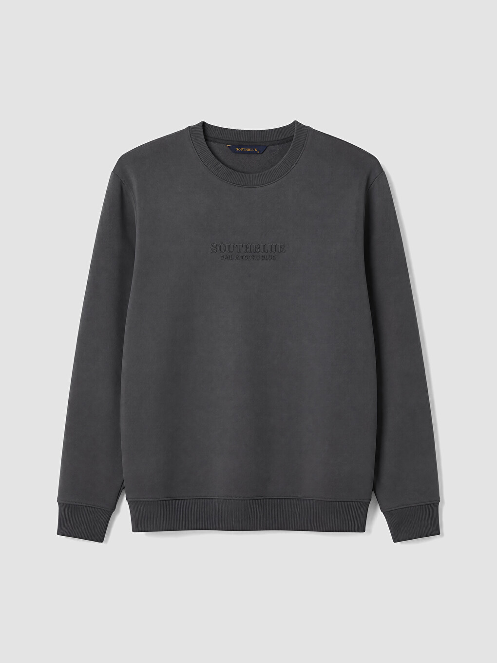 Antrasit Bisiklet Yaka Nakışlı Erkek Kalın Sweatshirt