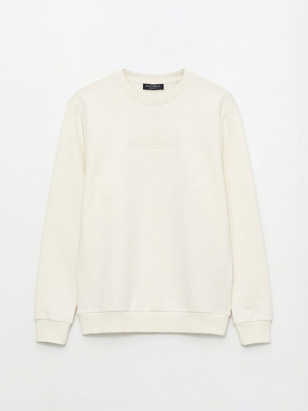 Ekru Bisiklet Yaka Nakışlı Erkek Sweatshirt