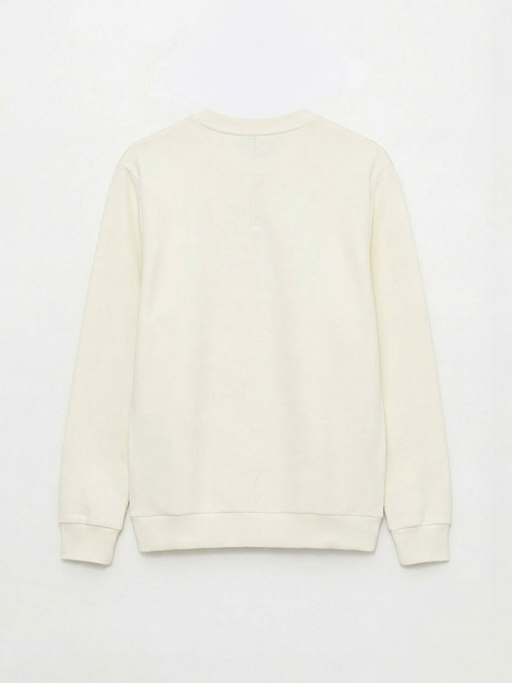 Ekru Bisiklet Yaka Nakışlı Erkek Sweatshirt-1