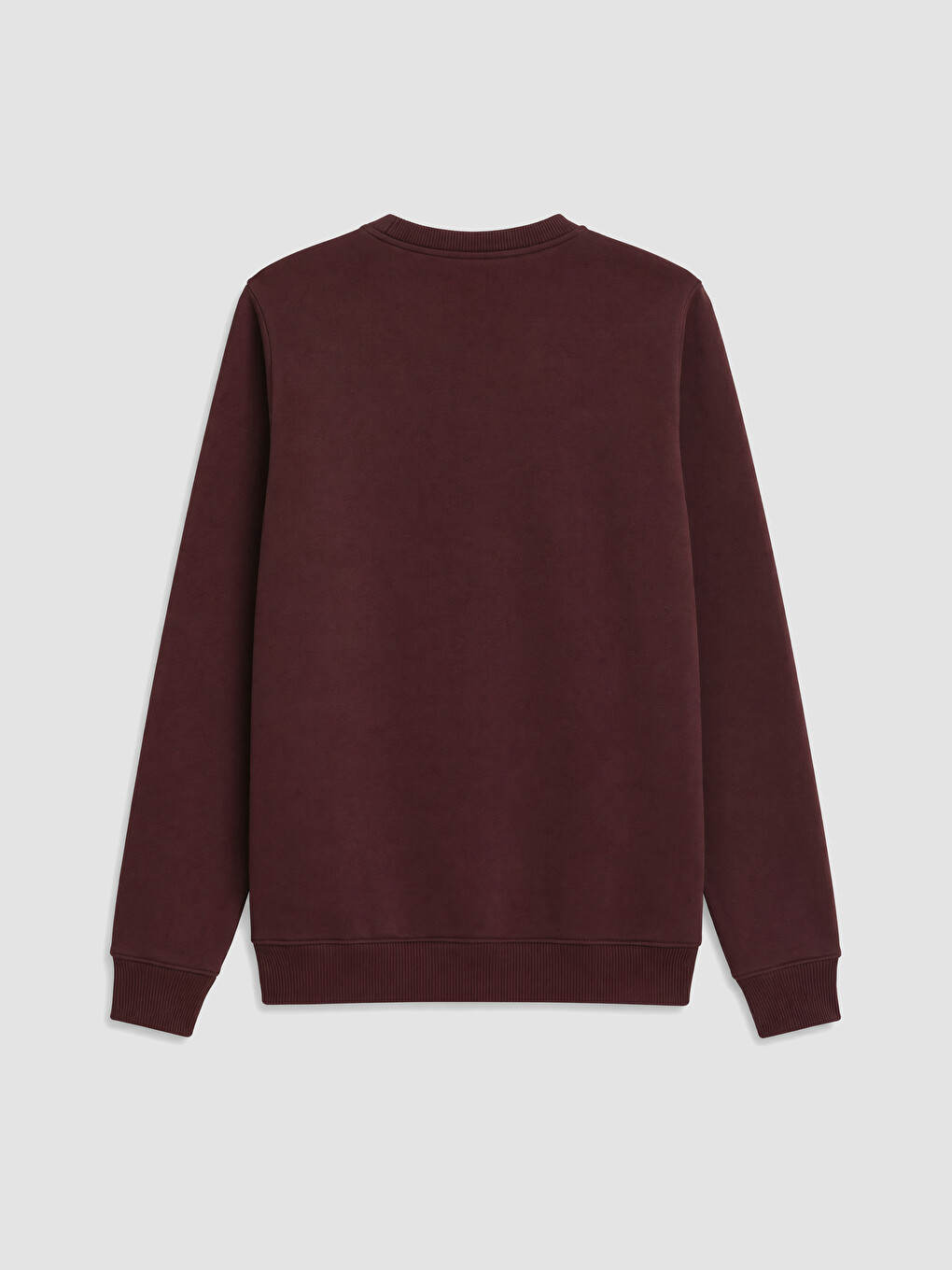 Bordo Bisiklet Yaka Nakışlı Erkek Kalın Sweatshirt-1