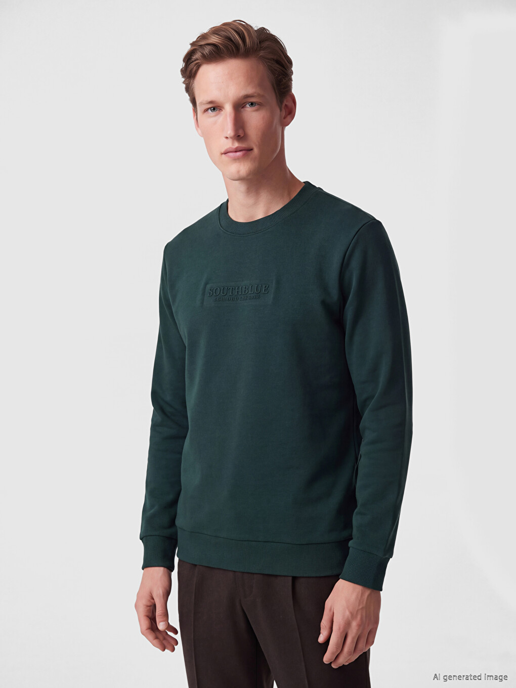 Crew Neck Embroidered Men's Thick Sweatshirt
