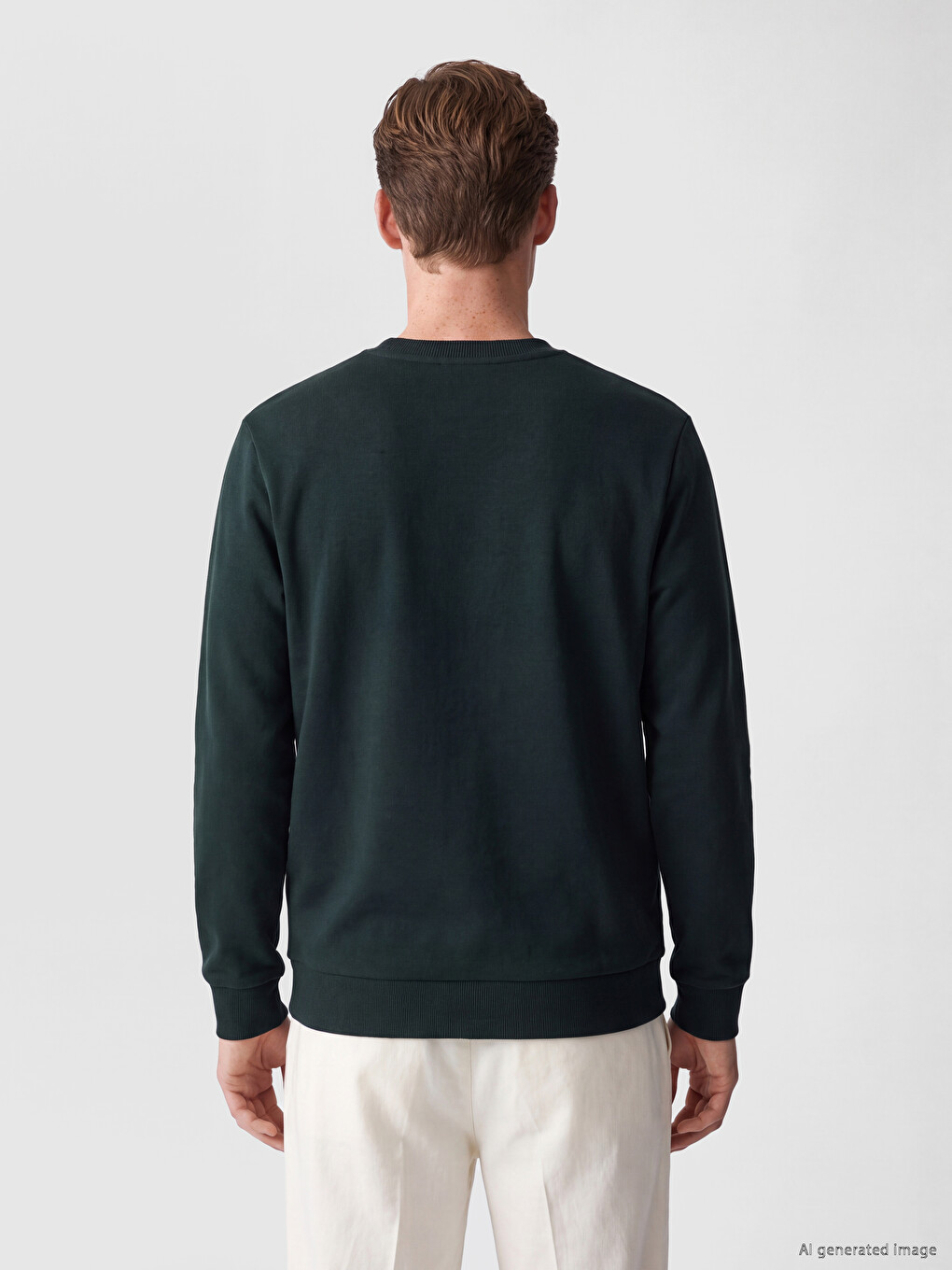Yeşil Bisiklet Yaka Nakışlı Erkek Kalın Sweatshirt-2