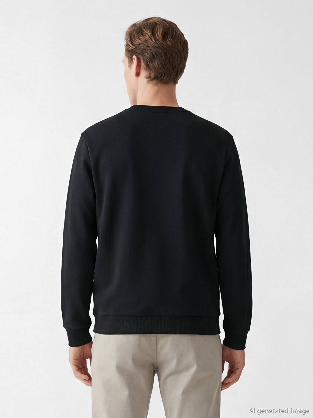 Siyah Bisiklet Yaka Nakışlı Erkek Sweatshirt-2