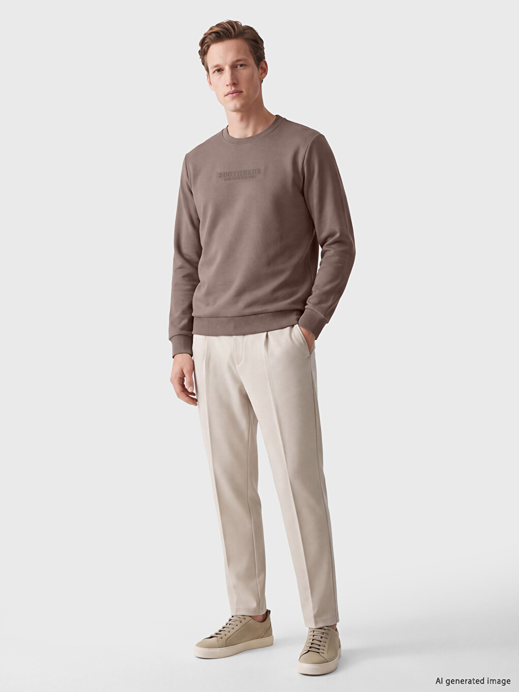 Bisiklet Yaka Nakışlı Erkek Kalın Sweatshirt-1