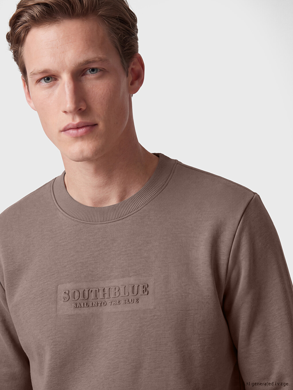 Bisiklet Yaka Nakışlı Erkek Kalın Sweatshirt-2