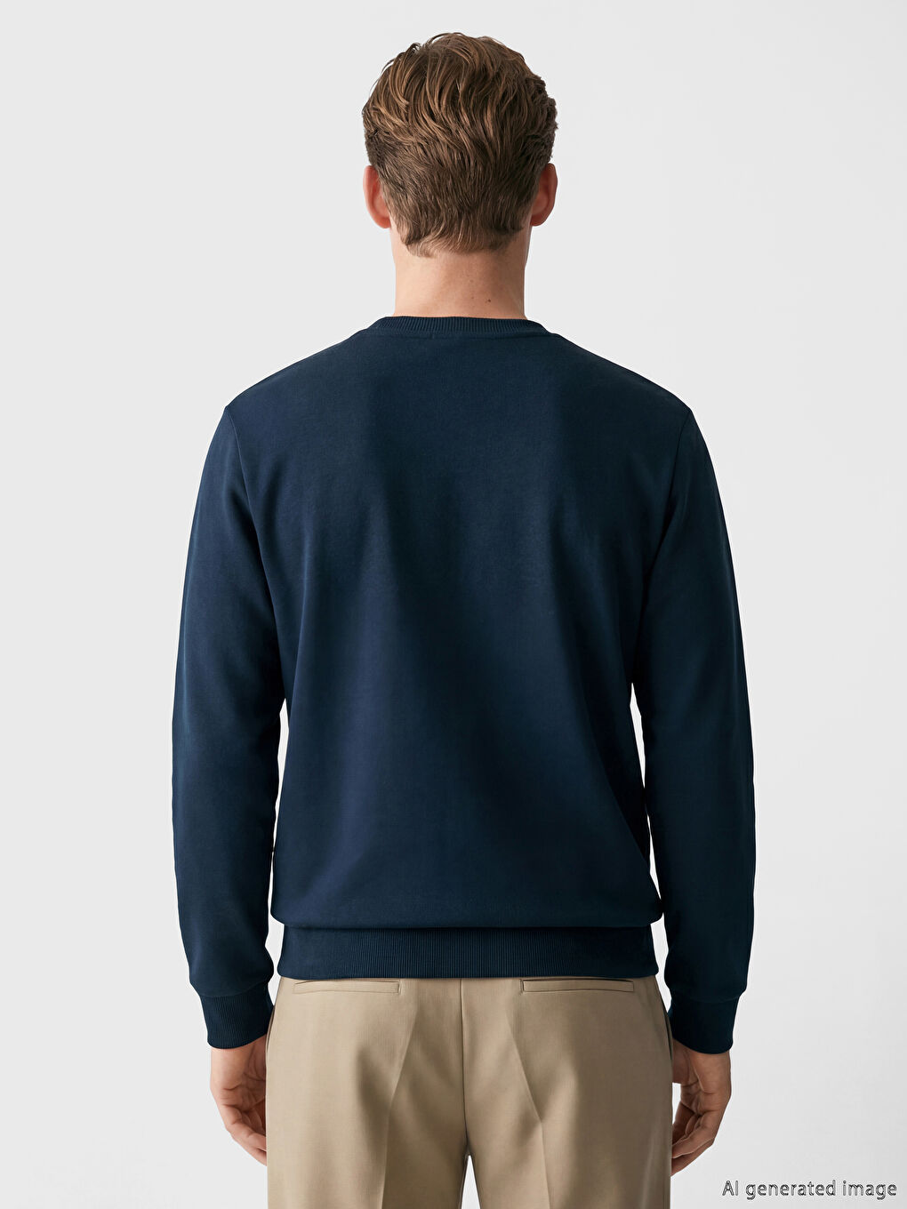 Lacivert Bisiklet Yaka Nakışlı Erkek Sweatshirt-3