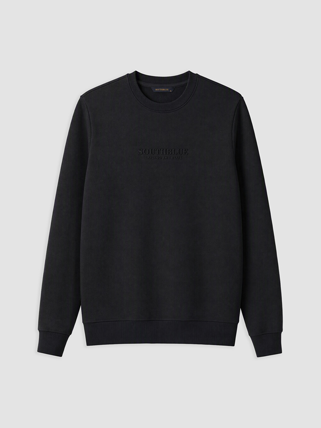 Siyah Bisiklet Yaka Nakışlı Erkek Kalın Sweatshirt-4