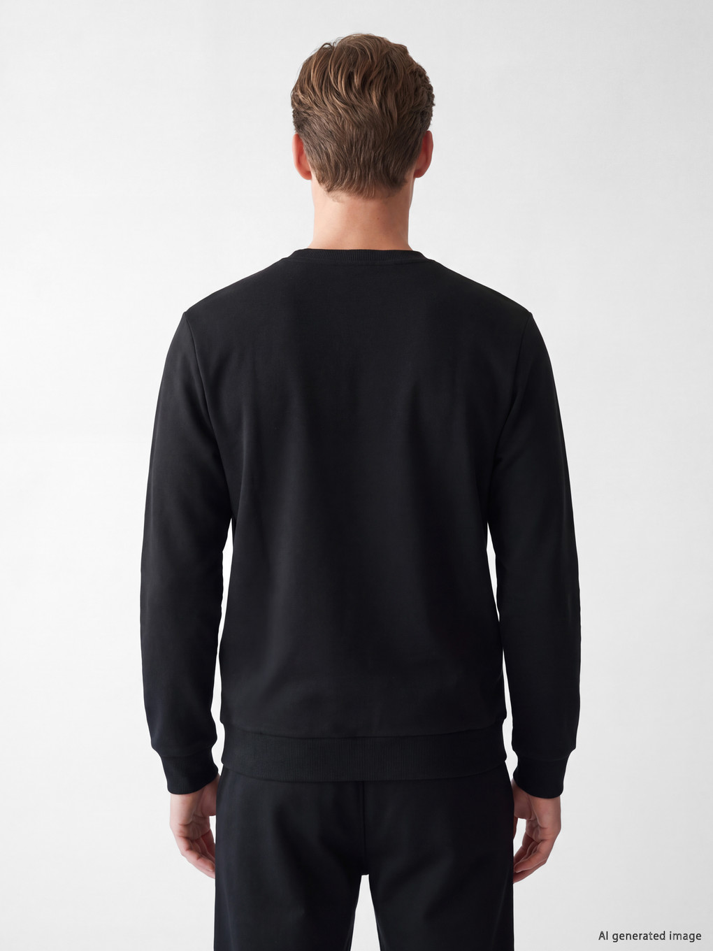 Siyah Bisiklet Yaka Nakışlı Erkek Kalın Sweatshirt-2