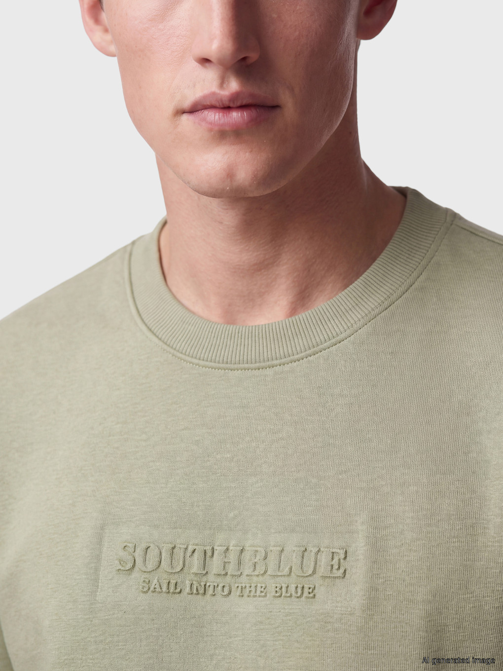 Yeşil Bisiklet Yaka Erkek Kalın Sweatshirt-2