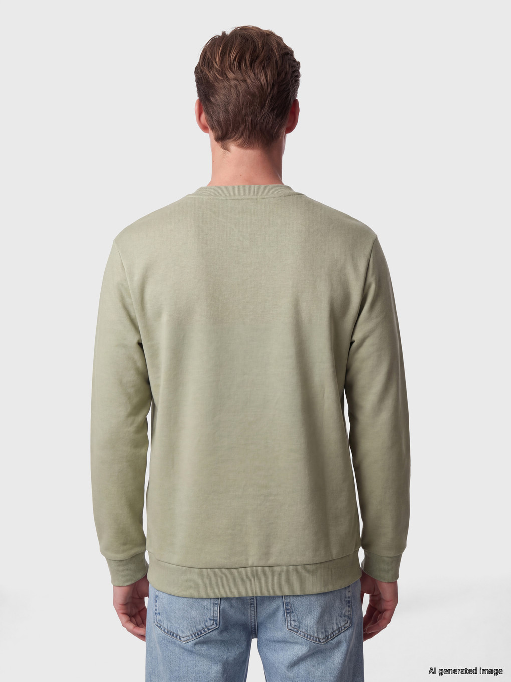 Yeşil Bisiklet Yaka Erkek Kalın Sweatshirt-3