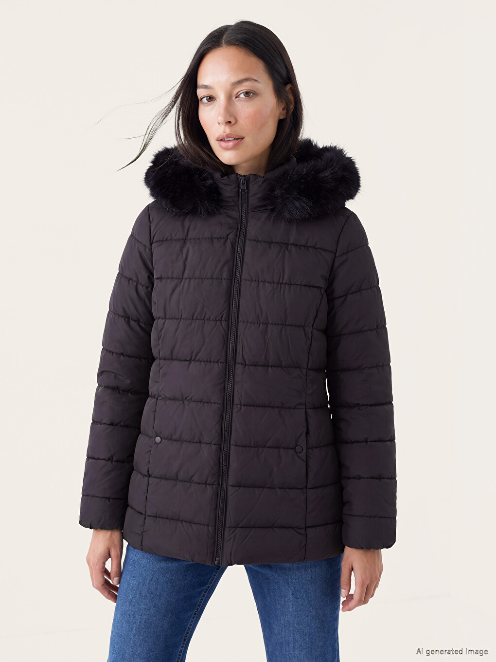 Fur Hooded Women's Puffer Coat