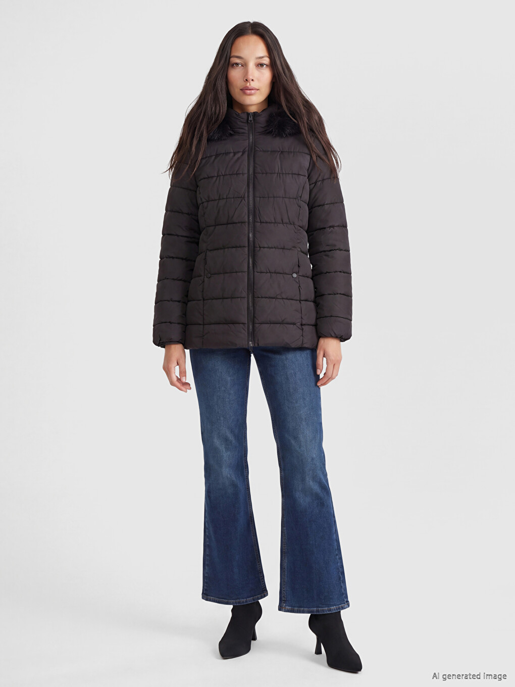Fur Hooded Women's Puffer Coat-1