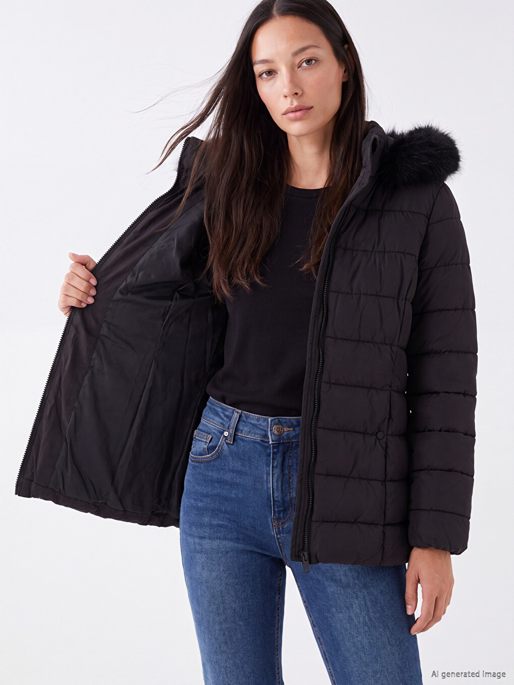 Fur Hooded Women's Puffer Coat-3