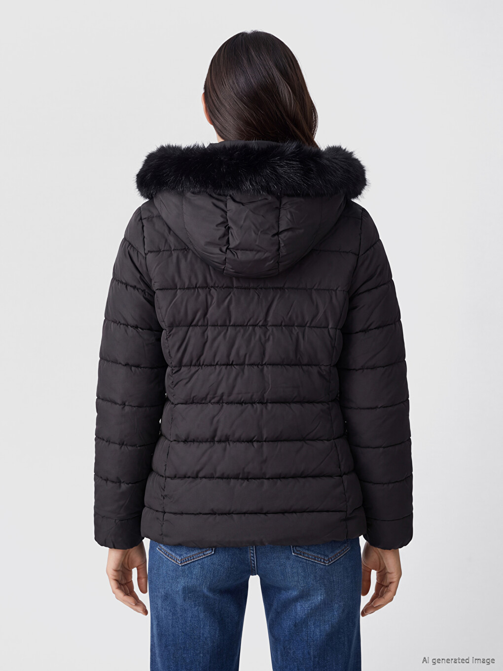 Fur Hooded Women's Puffer Coat-4