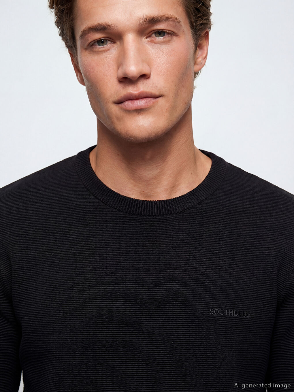 Siyah Bisiklet Yaka Nakışlı Erkek Sweatshirt-2