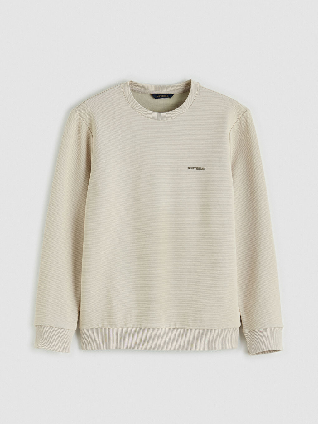 Bej Bisiklet Yaka Nakışlı Erkek Sweatshirt