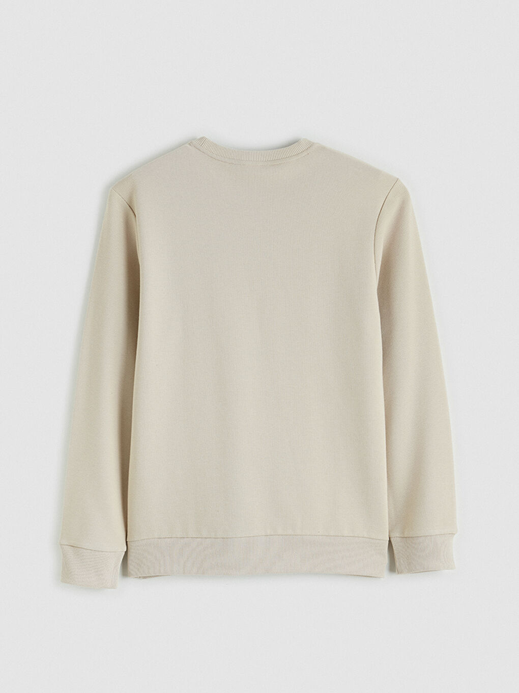 Bej Bisiklet Yaka Nakışlı Erkek Sweatshirt-1