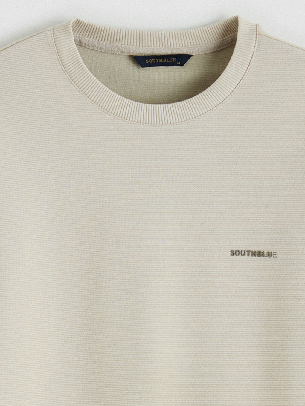 Bej Bisiklet Yaka Nakışlı Erkek Sweatshirt-2