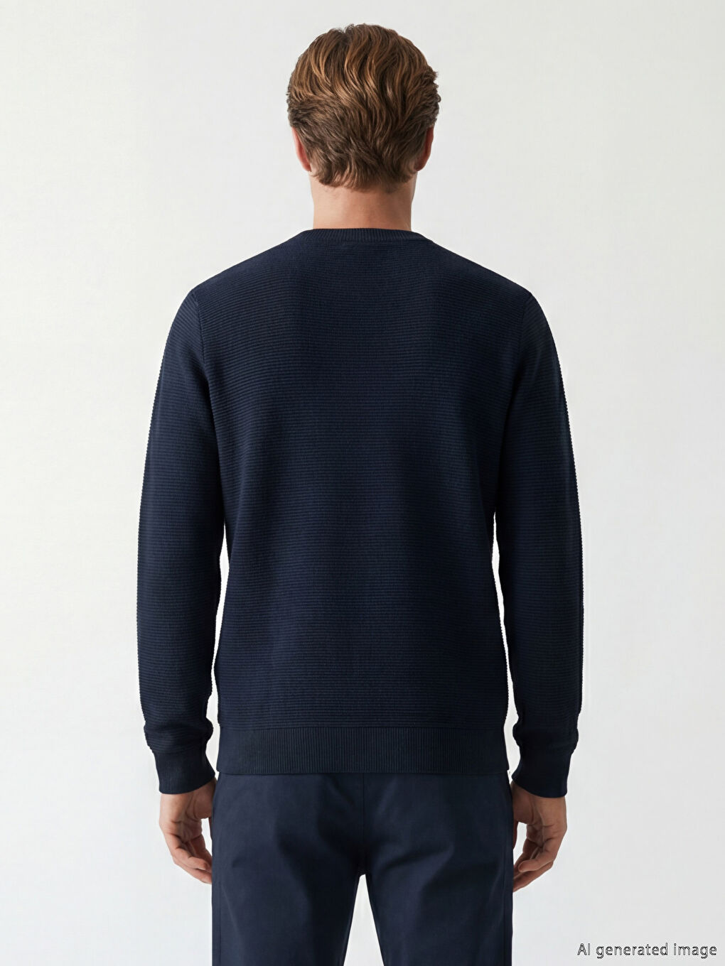 Lacivert Bisiklet Yaka Nakışlı Erkek Sweatshirt-2