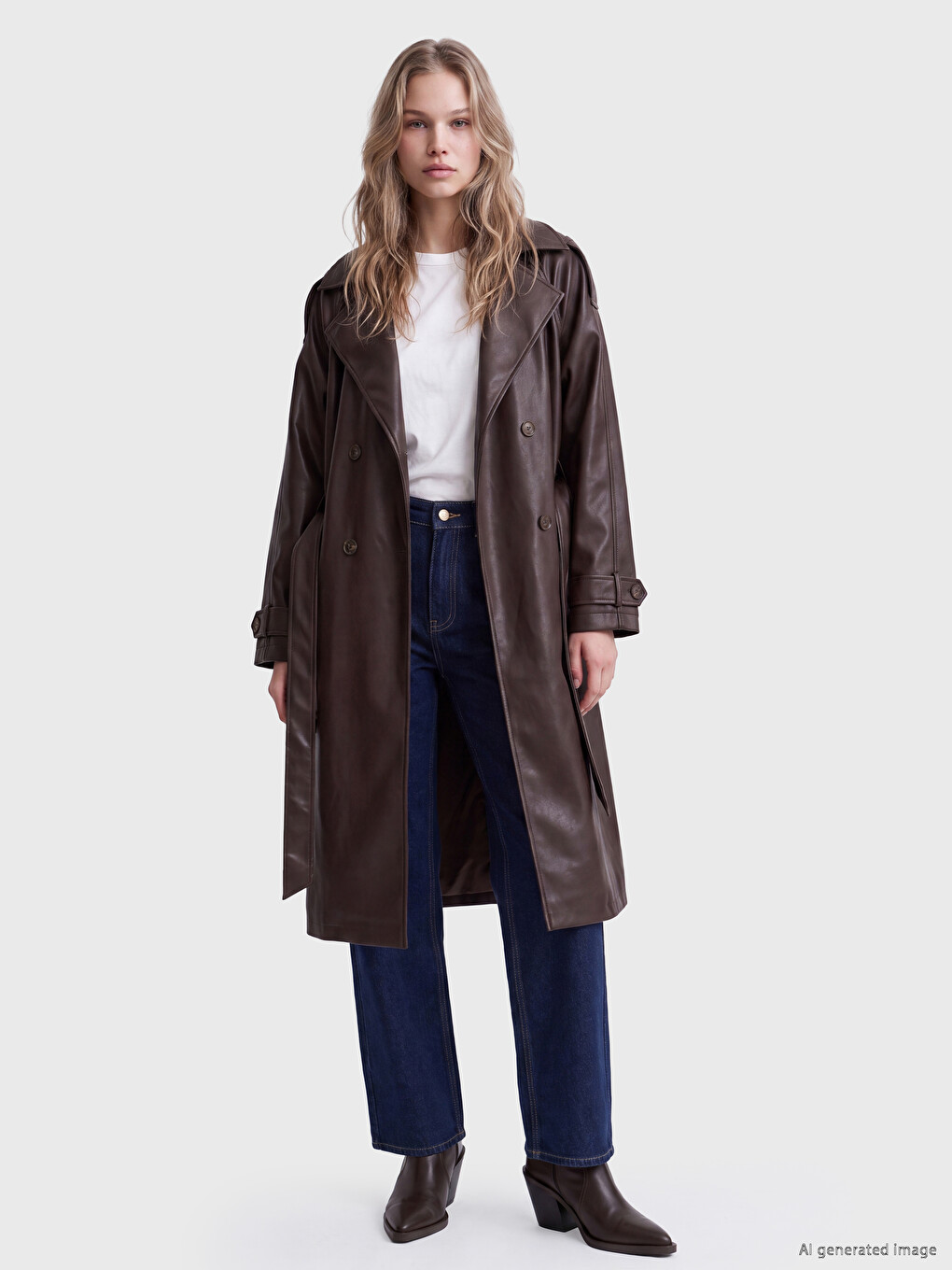 Women's Leather Look Trench Coat