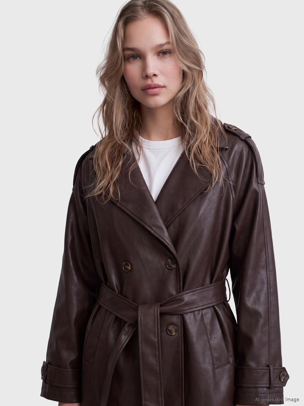 Women's Leather Look Trench Coat-1