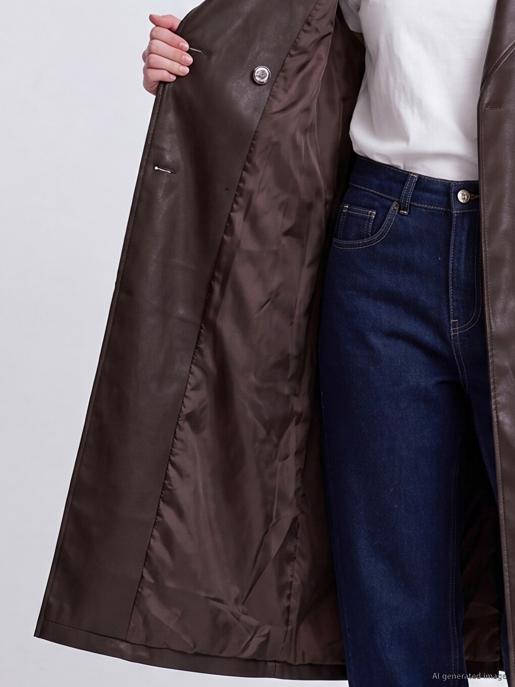 Women's Leather Look Trench Coat-2