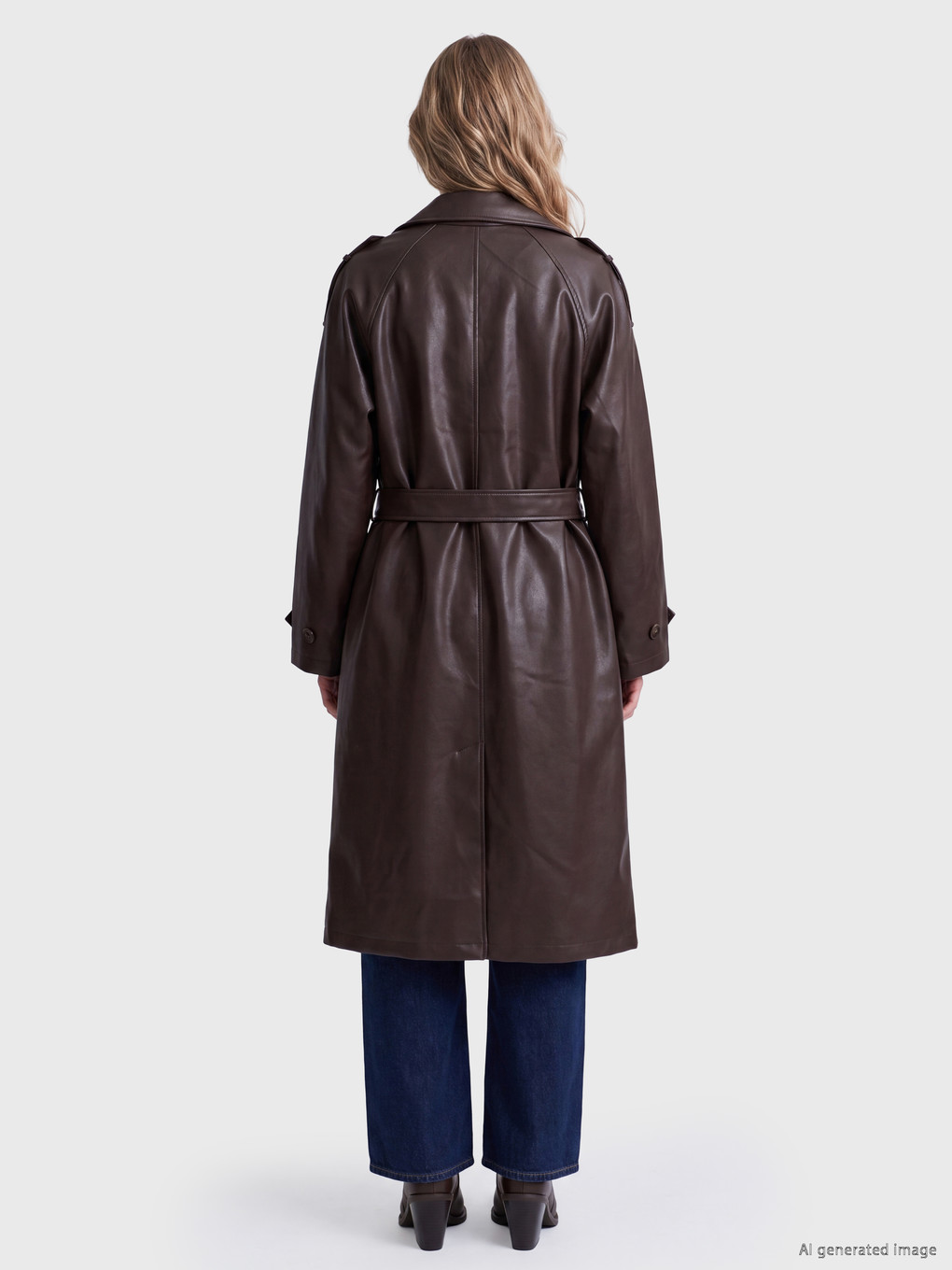 Women's Leather Look Trench Coat-4
