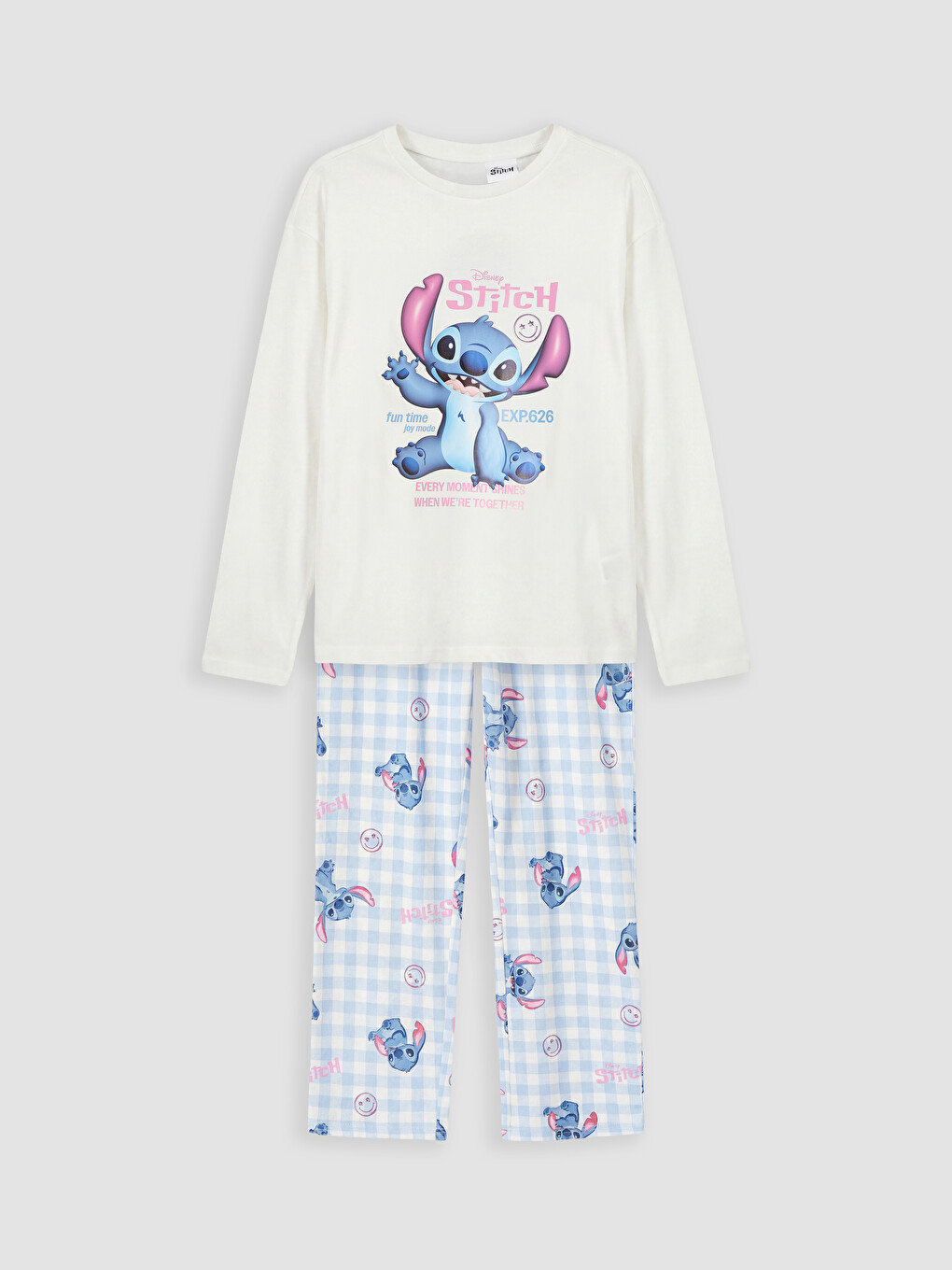 Ekru Stitch Baskılı Kız Çocuk Pijama Takımı