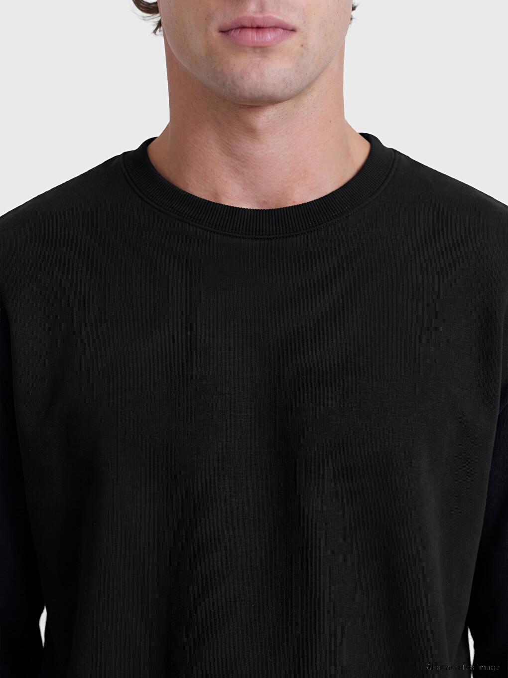 Siyah Bisiklet Yaka Erkek Sweatshirt-2