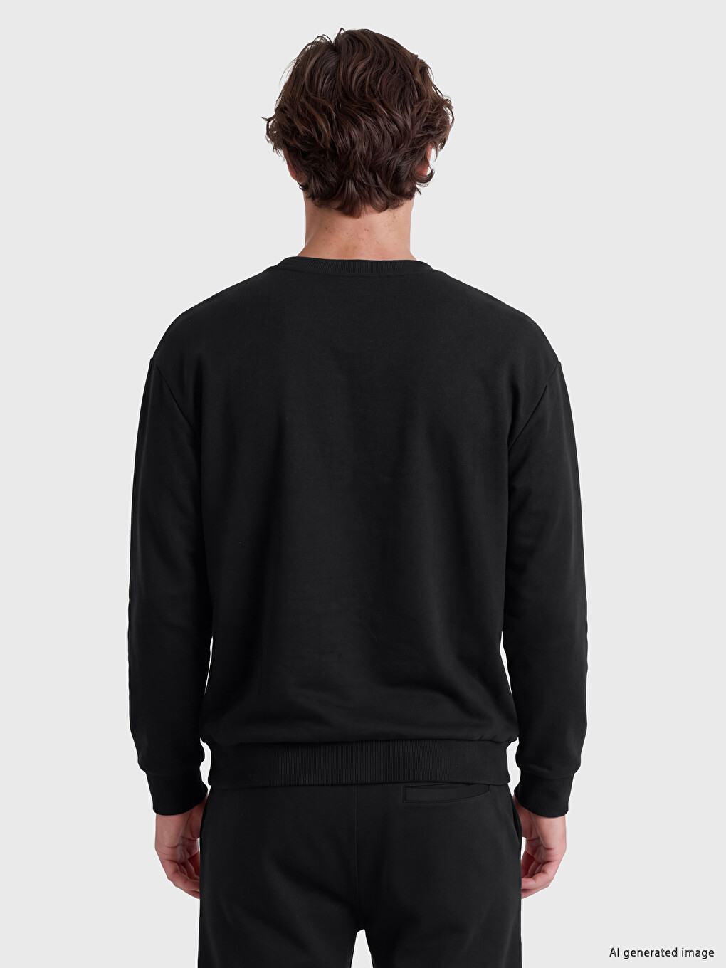 Siyah Bisiklet Yaka Erkek Sweatshirt-3