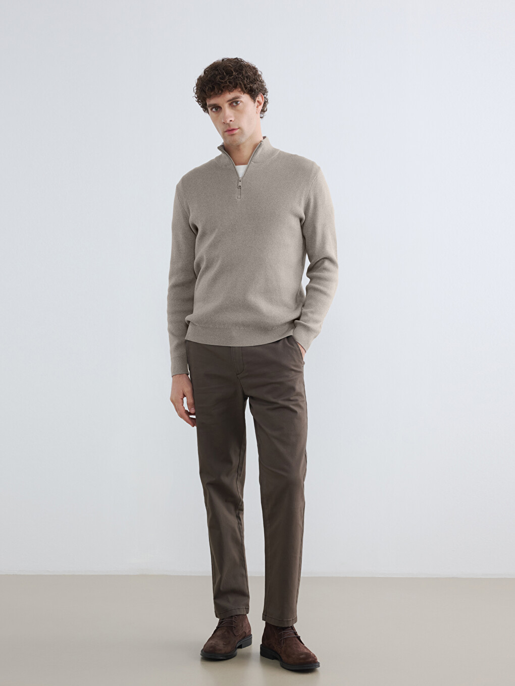 Pulover Tricotat Mock Neck Bărbați-1