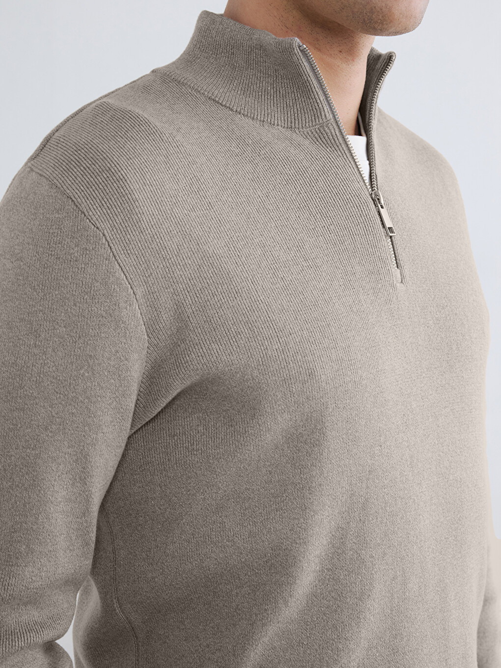 Pulover Tricotat Mock Neck Bărbați-2