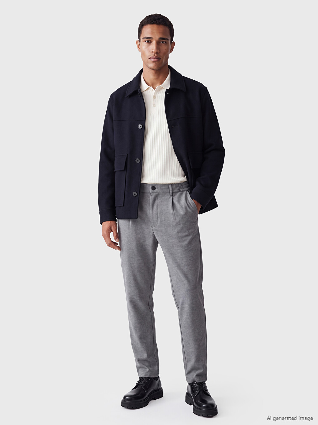 Regular Fit Shirt Collar Men's Melton Coat-1
