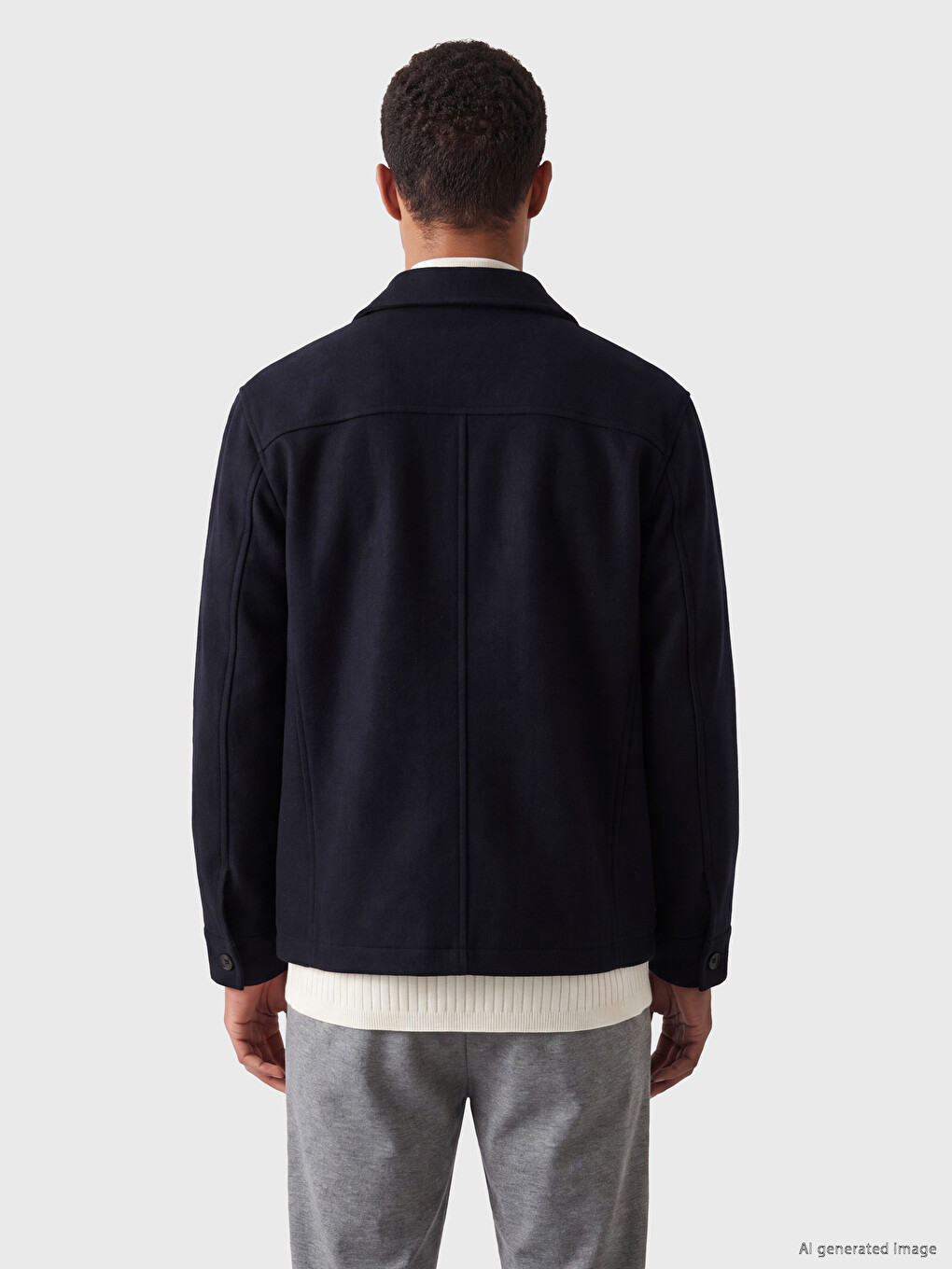 Regular Fit Shirt Collar Men's Melton Coat-2