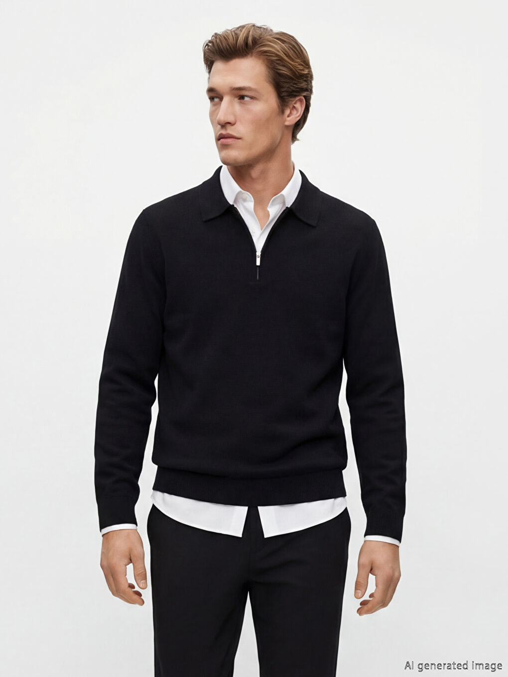 Siyah Polo Yaka Erkek Triko Kazak