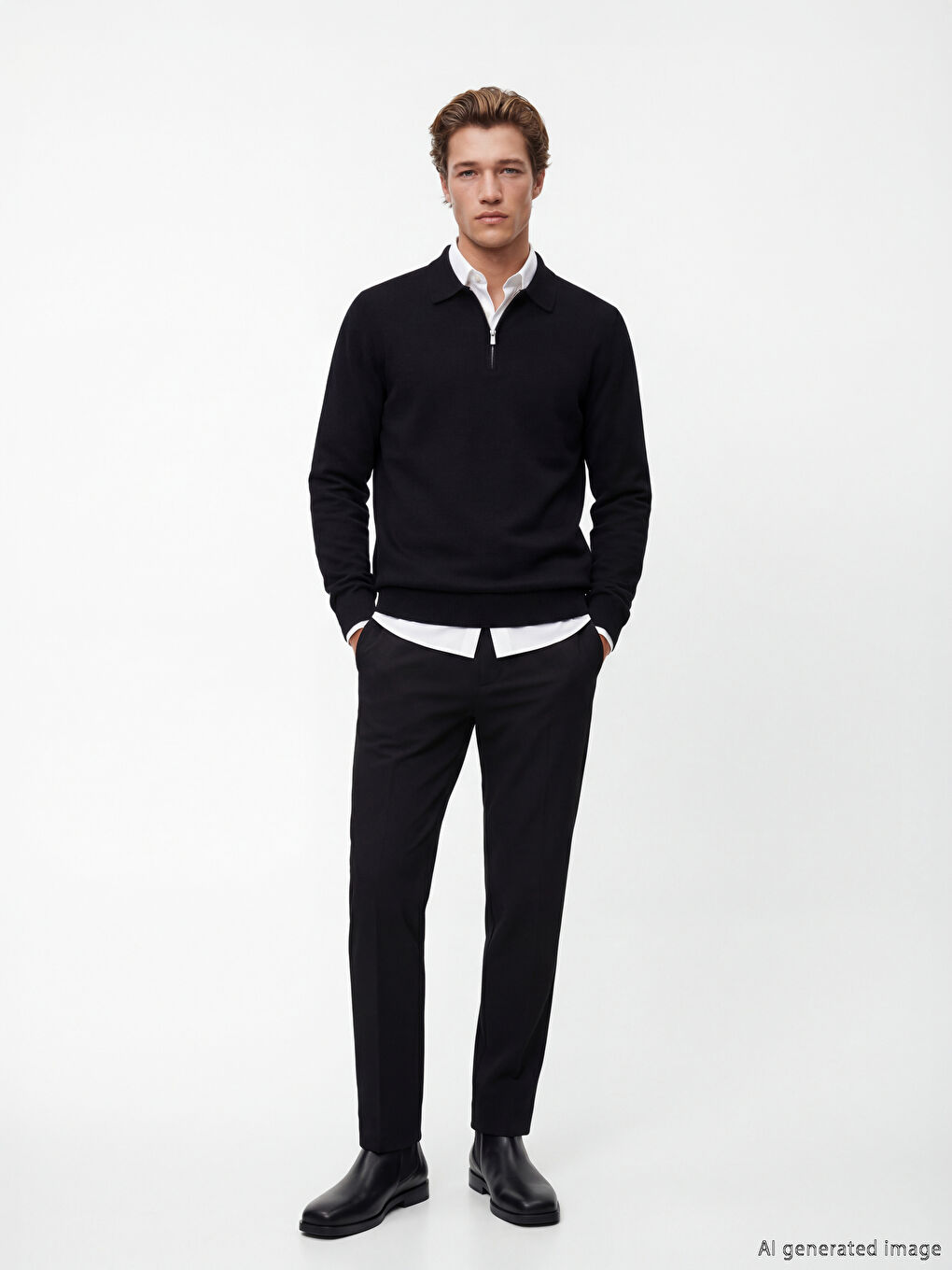 Siyah Polo Yaka Erkek Triko Kazak-1